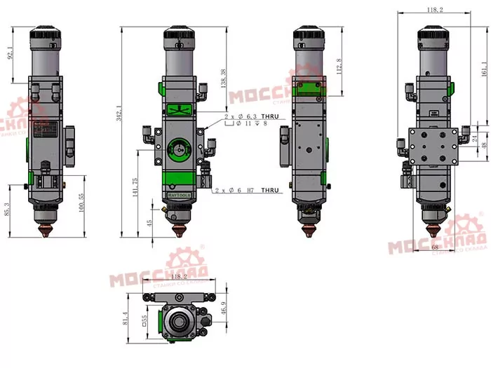 Фото №2. Размеры режущей головки Raytools Automation (Shanghai) Co Ltd BT210S